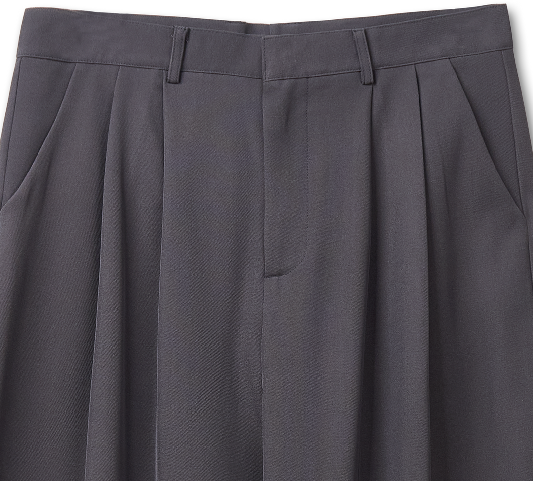 Pin tucks Wide Slacks - Charcoal