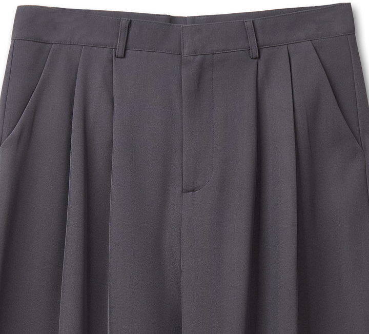 Pin tucks Wide Slacks - Charcoal