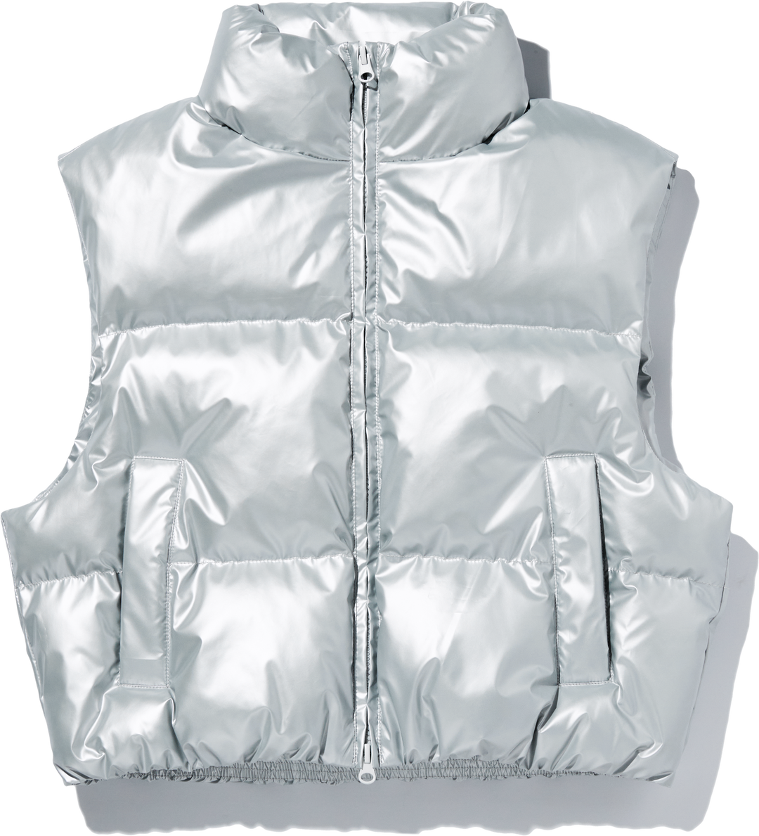 High Glossy Puffer Crop Padded Vest - silver