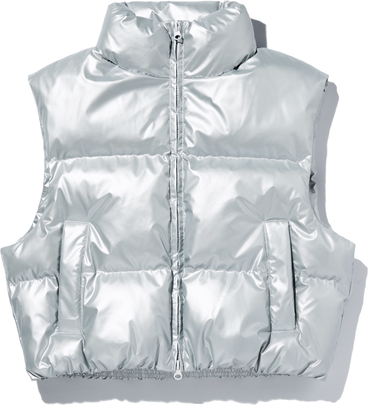 High Glossy Puffer Crop Padded Vest - silver