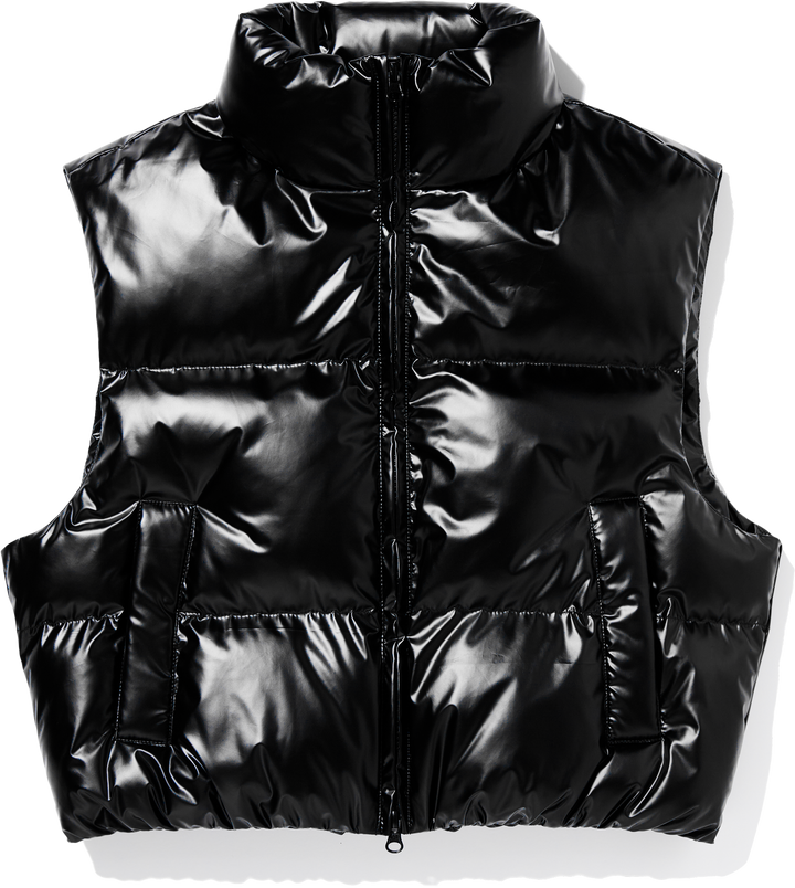 High Glossy Puffer Crop Padded Vest - Black