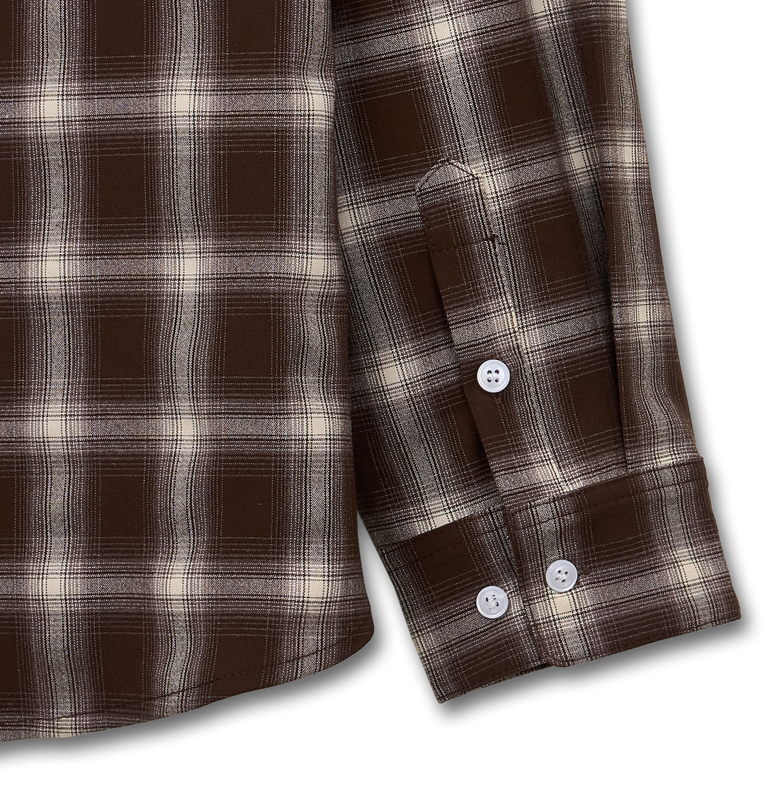 One Pocket City Ombre Check Shirt - Brown