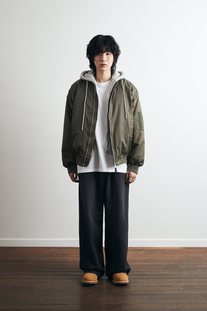 Layered padded hooded MA-1 jacket - Khaki