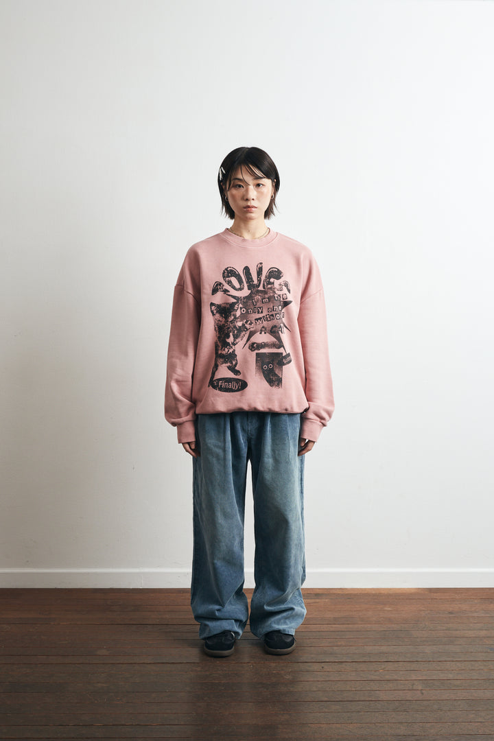 Sweety Cat Pigment Man to Sweatshirt - Indie Pink