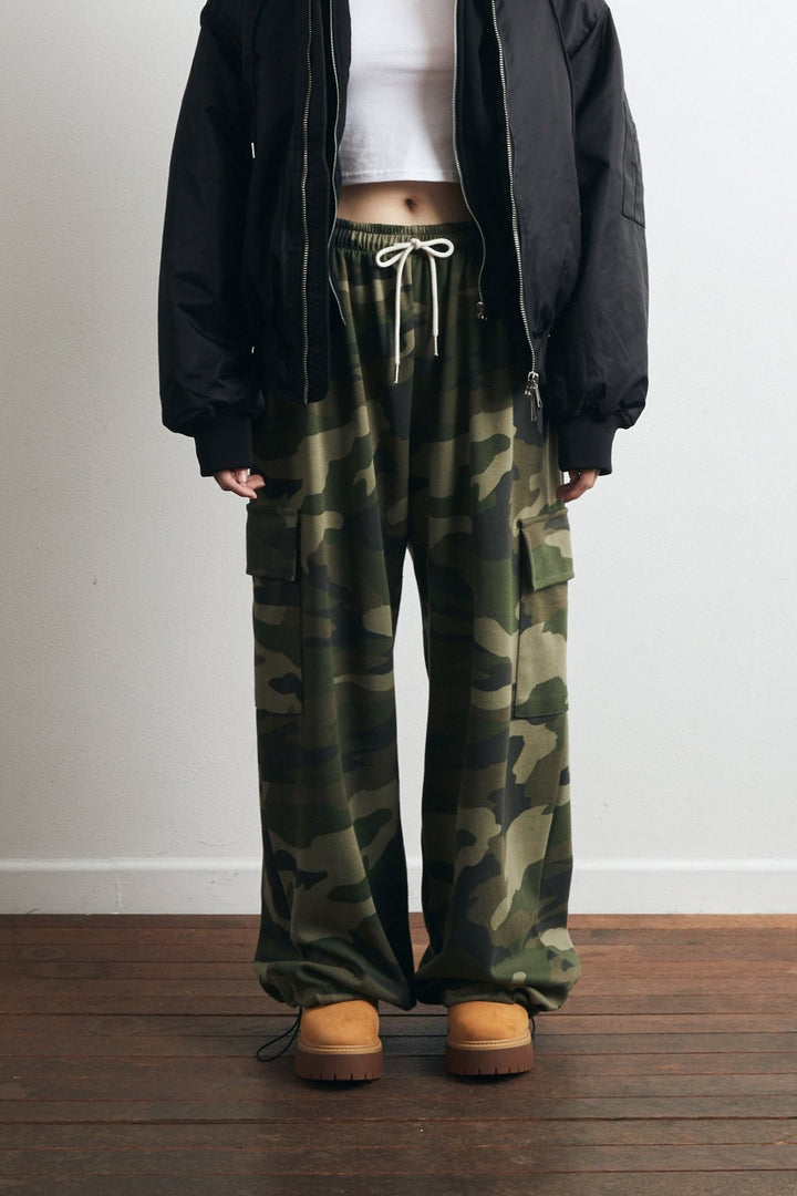 Camouflage Sweat Cargo Pants- Camo