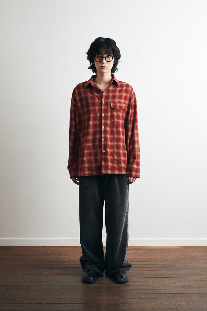 One Pocket City Ombre Check Shirt - Red