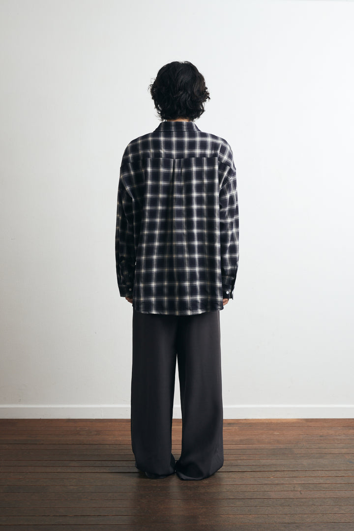 One Pocket City Ombre Check Shirt - Navy