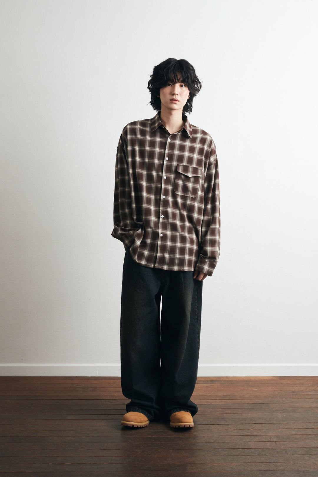 One Pocket City Ombre Check Shirt - Brown