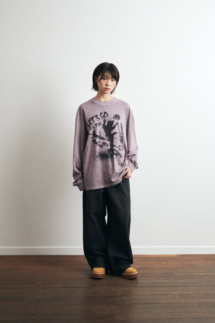 Universe Cat Pigment Long Sleeve - Indie Purple