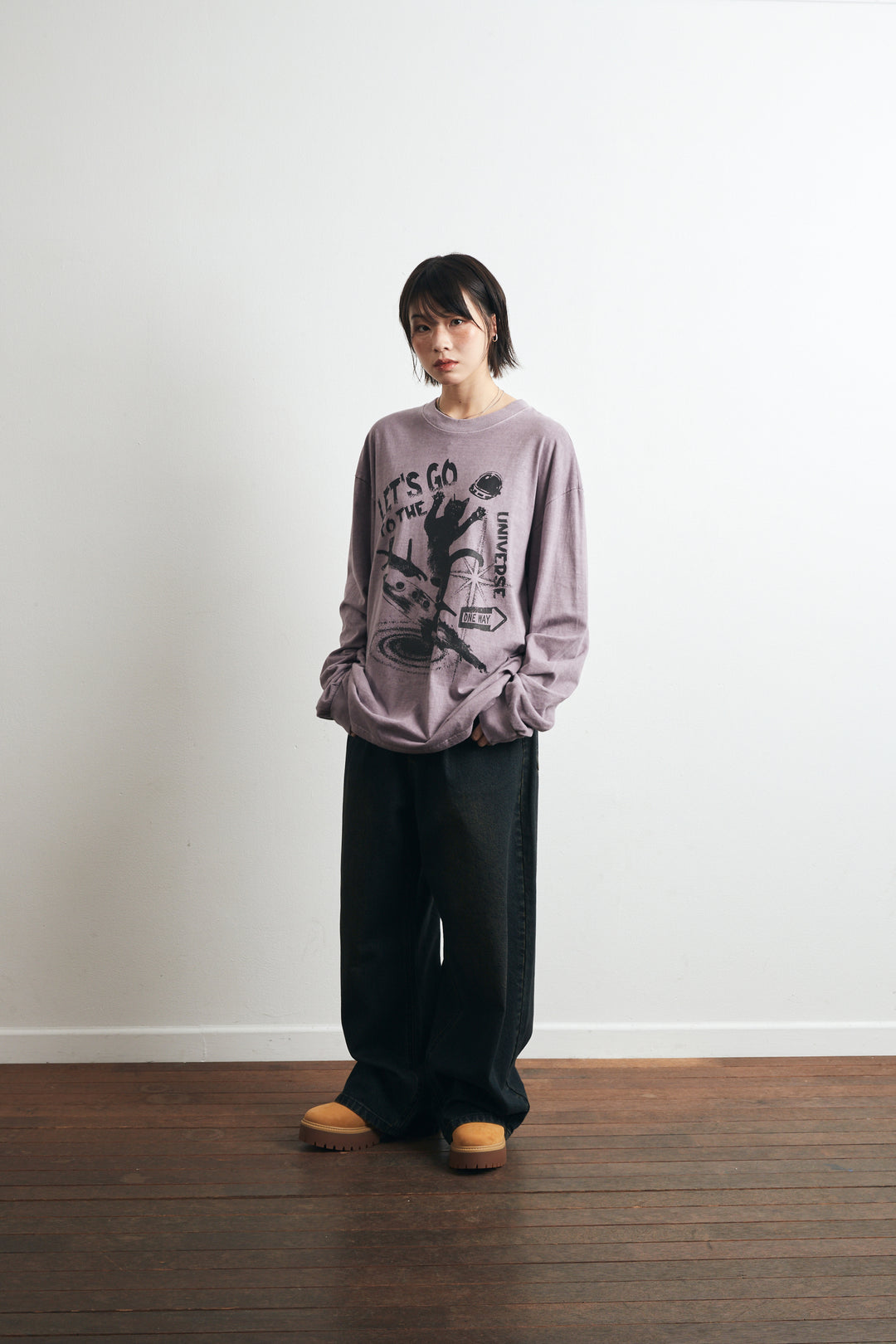 Universe Cat Pigment Long Sleeve - Indie Purple