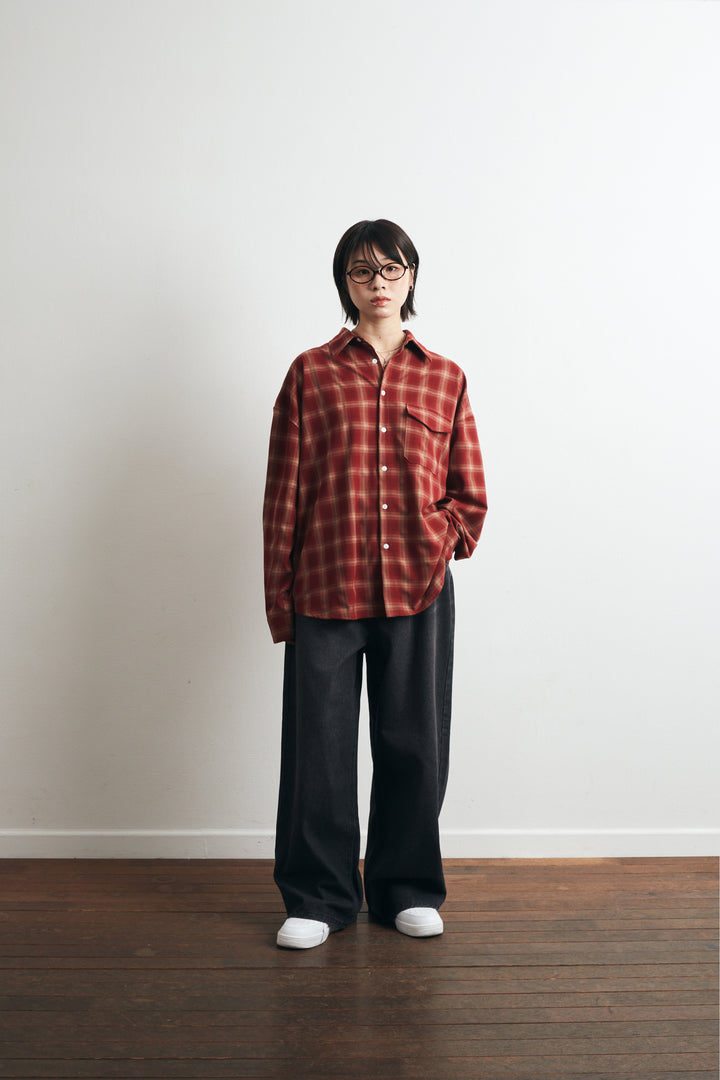 One Pocket City Ombre Check Shirt - Red