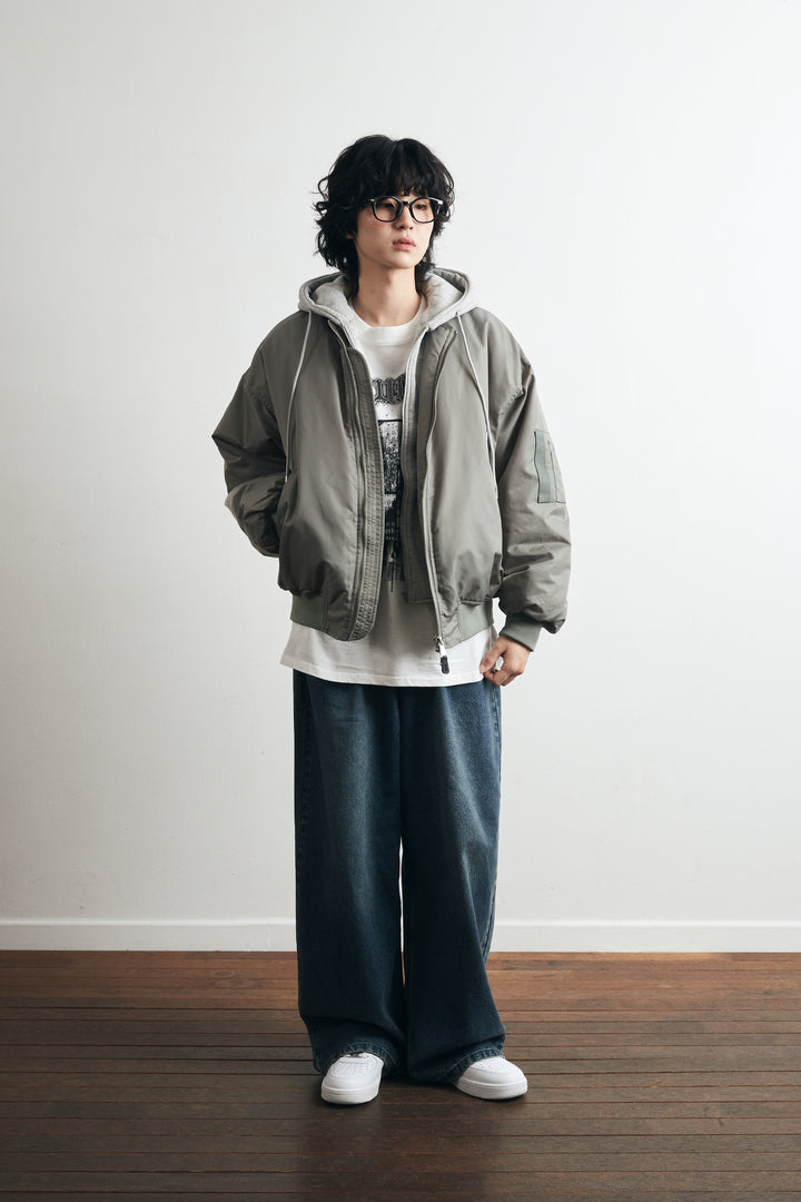 Layered padded hooded MA-1 jacket - Grayish Khaki