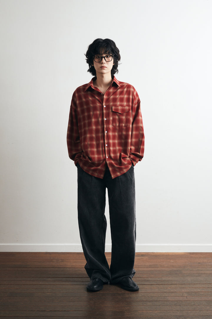 One Pocket City Ombre Check Shirt - Red