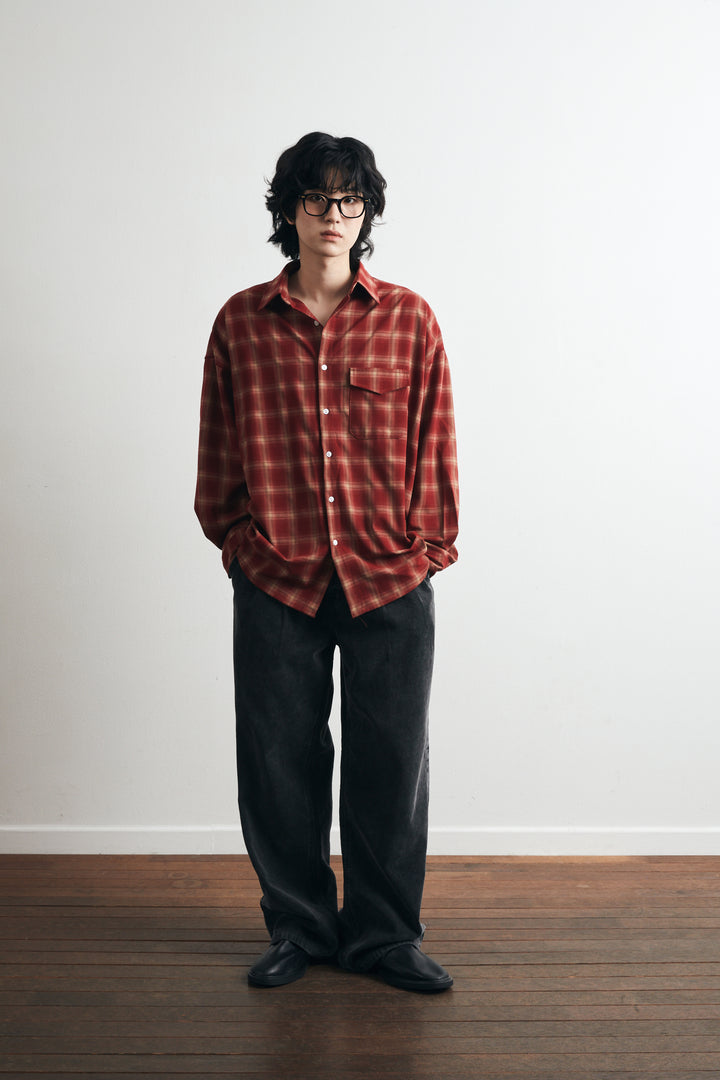 One Pocket City Ombre Check Shirt - Red