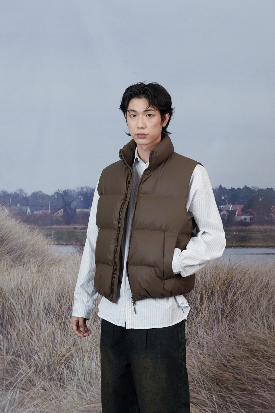 Essential Puffer Short Padded Vest - Brown