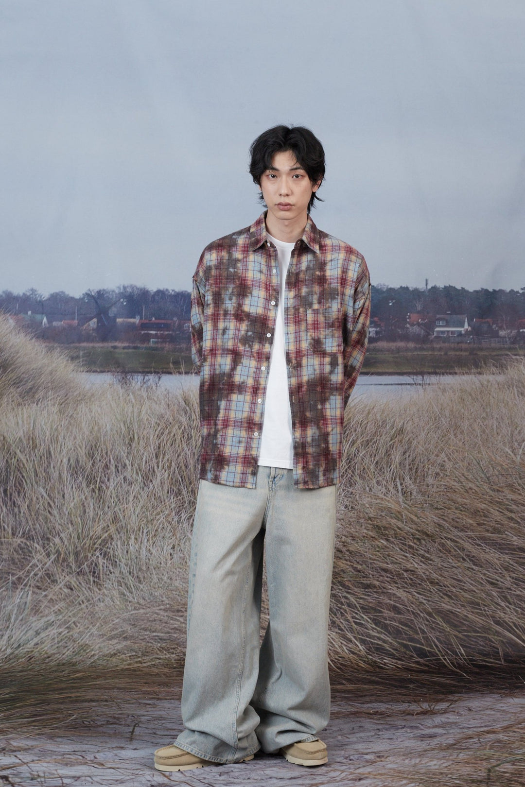 Overfit Vintage washed check shirts - Dirty Red