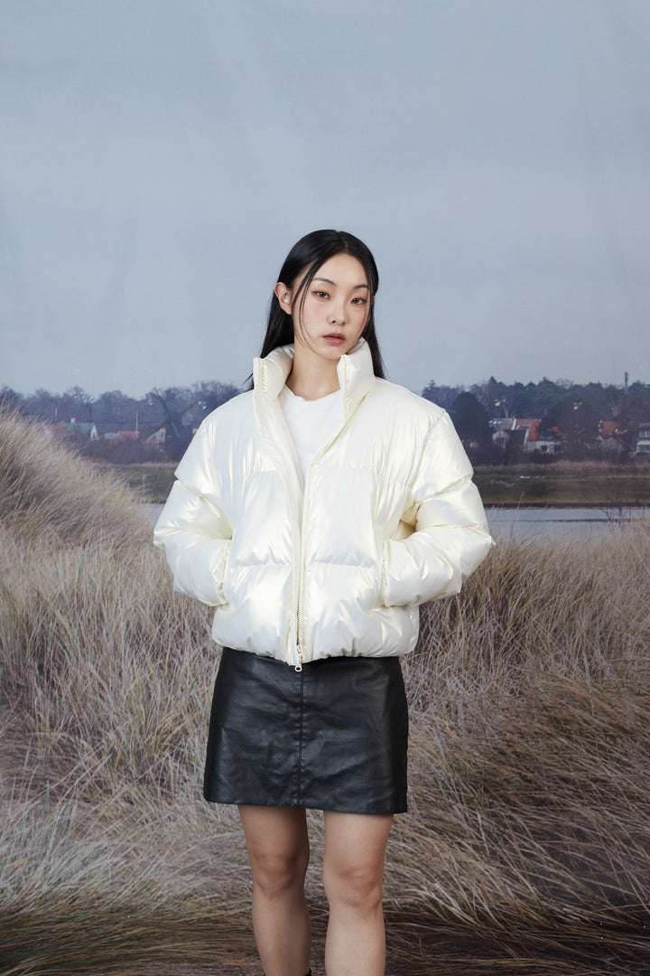 High Glossy Puffer Crop Padding - opal