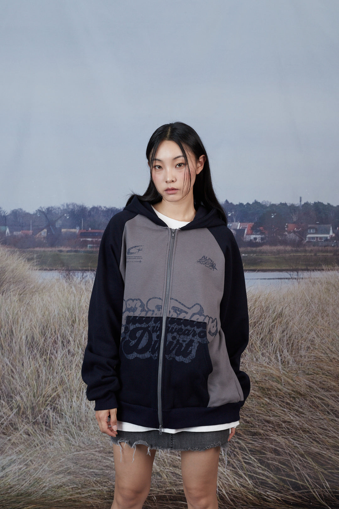 Overfit T-Vision Crack Hoodie - NAVY