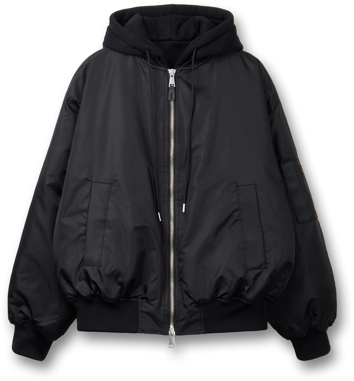 Layered padded hooded MA-1 jacket - Black