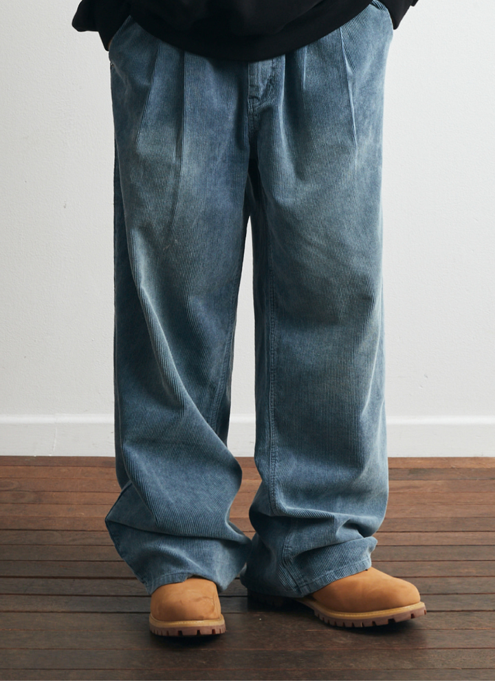 Fading Corduroy Wide Pants - snow indigo