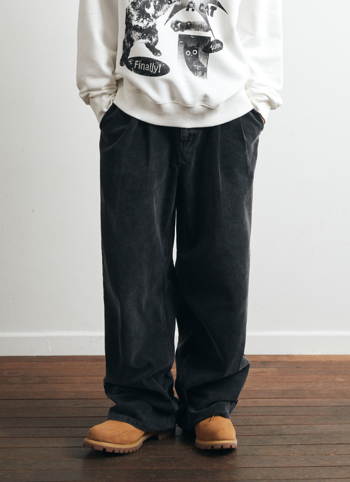 Fading Corduroy Wide Pants - gracie black