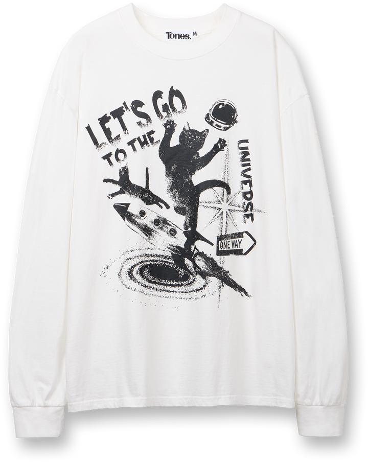 Universe Cat Pigment Long Sleeve - WHITE