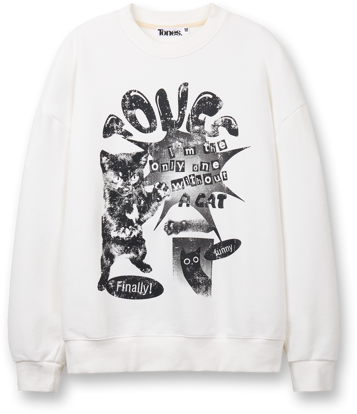 Sweety Cat Pigment Man to Sweatshirt -  White