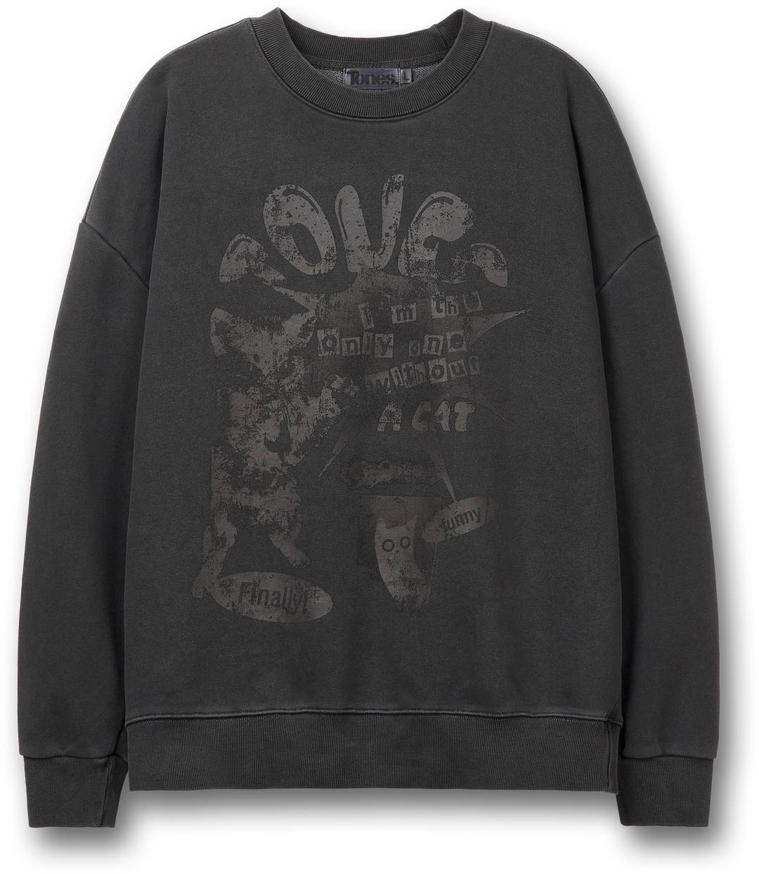 Sweety Cat Pigment Man to Sweatshirt - Charcoal