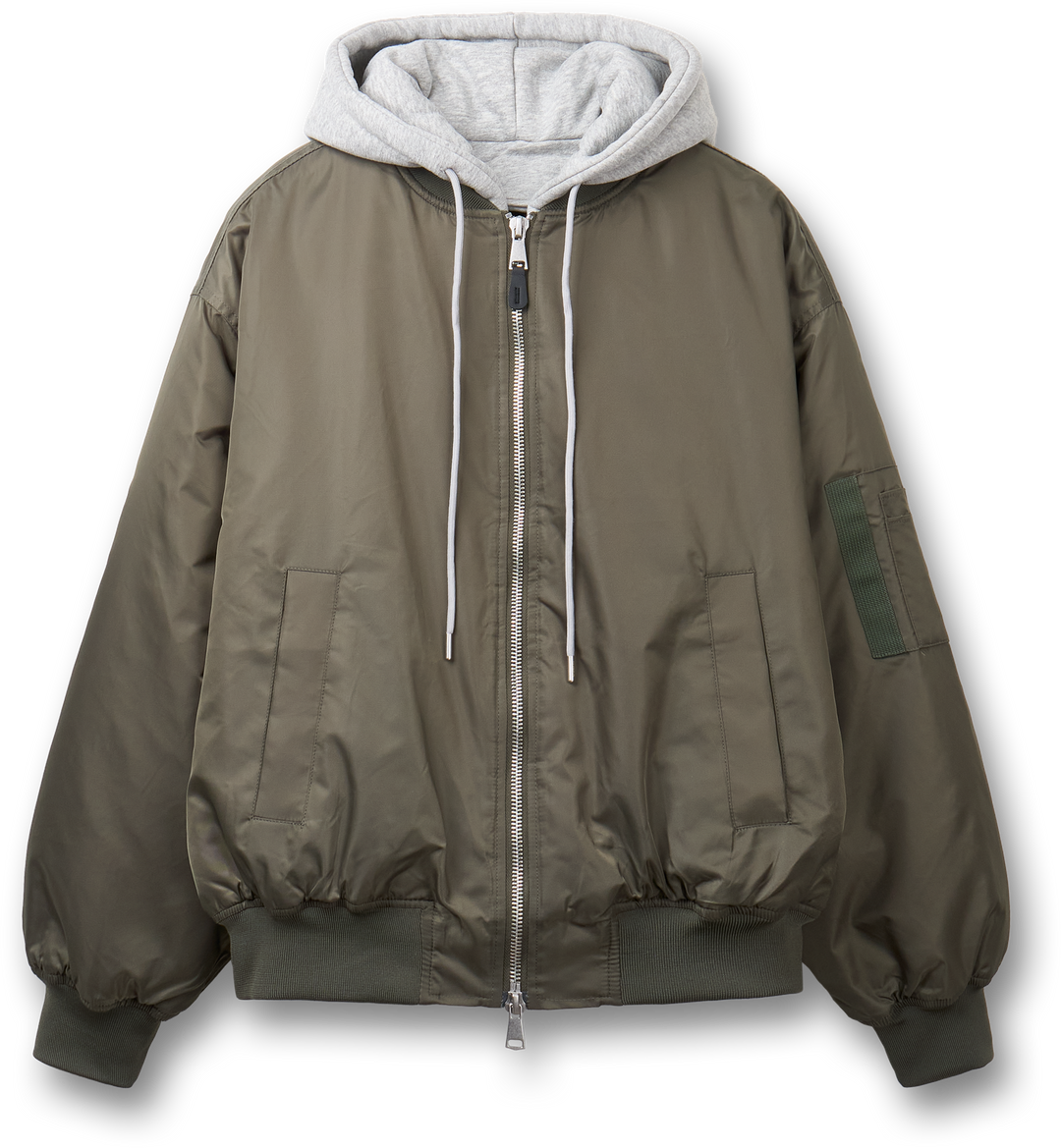 Layered padded hooded MA-1 jacket - Khaki