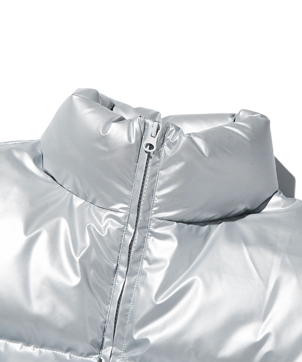 High Glossy Puffer Crop Padding - silver