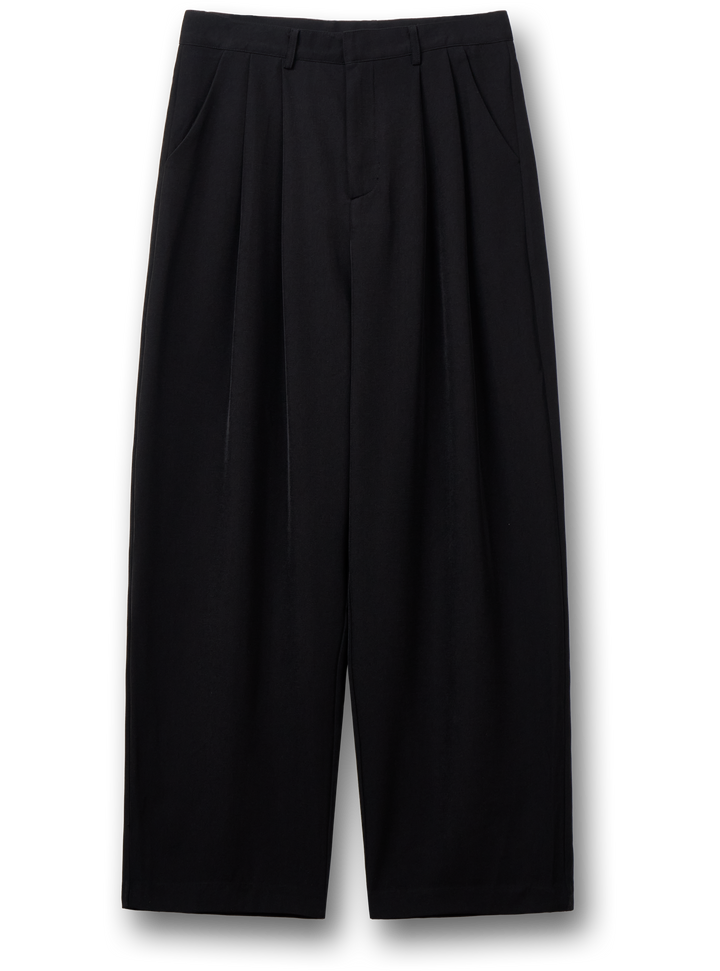 Pin tucks Wide Slacks - black