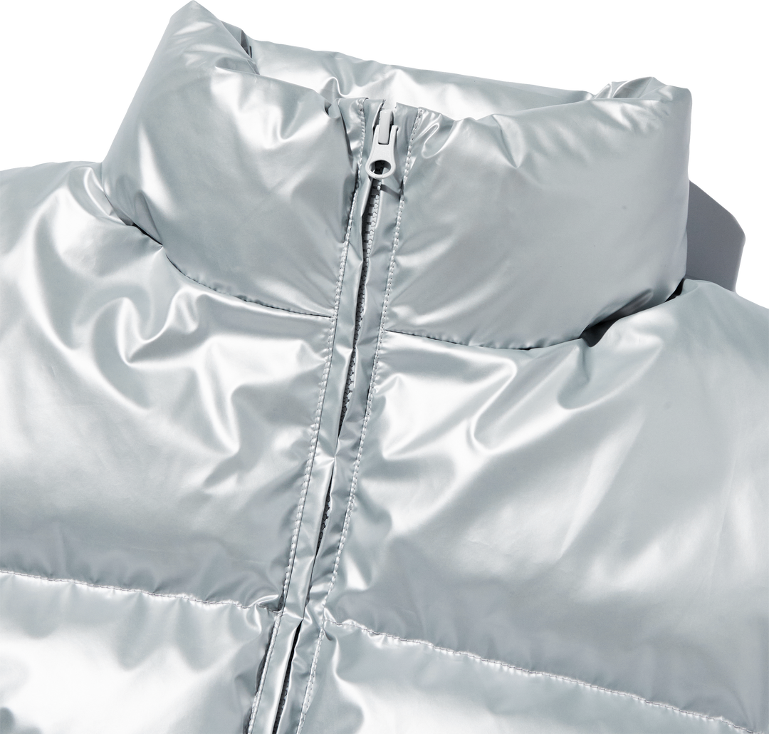 High Glossy Puffer Crop Padded Vest - silver