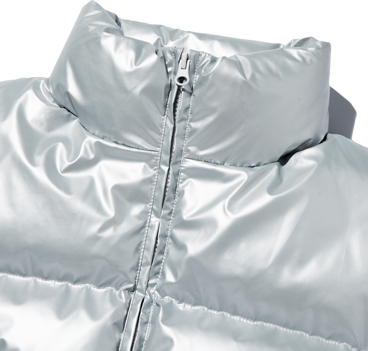 High Glossy Puffer Crop Padded Vest - silver