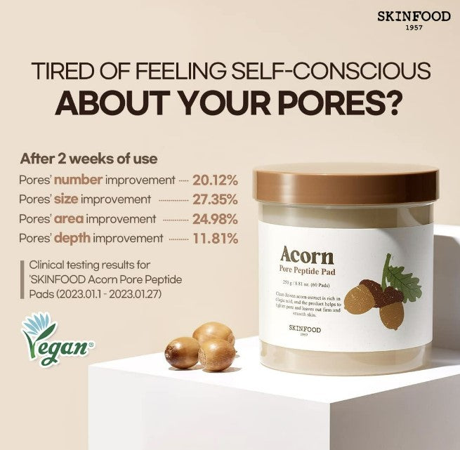 SKINFOOD Acorn Pore Peptide Toner Pads 60 Sheets