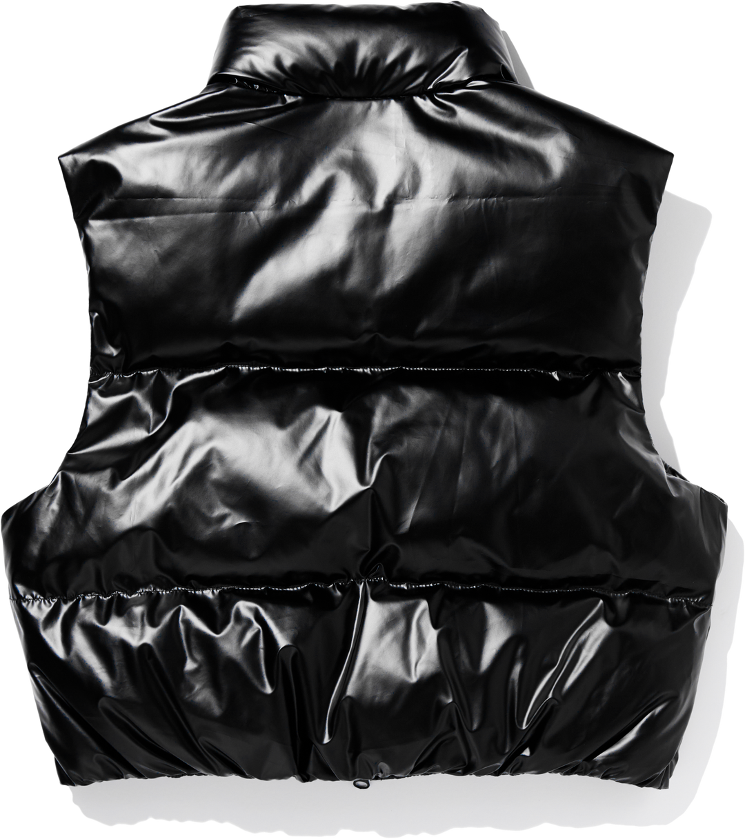 High Glossy Puffer Crop Padded Vest - Black