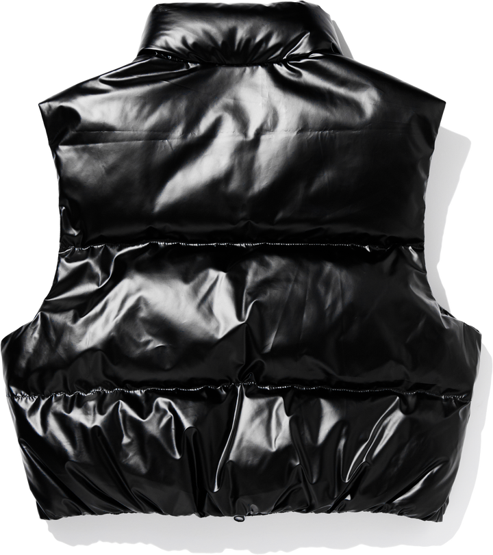 High Glossy Puffer Crop Padded Vest - Black