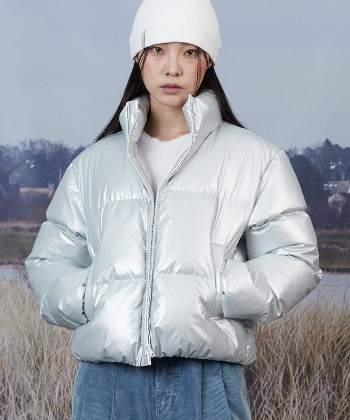 High Glossy Puffer Crop Padding - silver