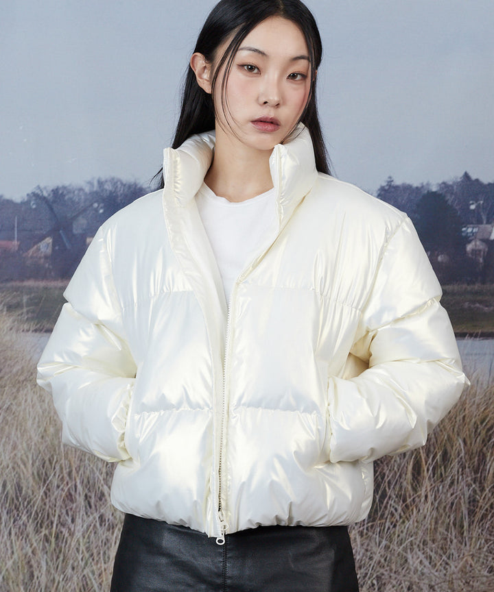 High Glossy Puffer Crop Padding - opal