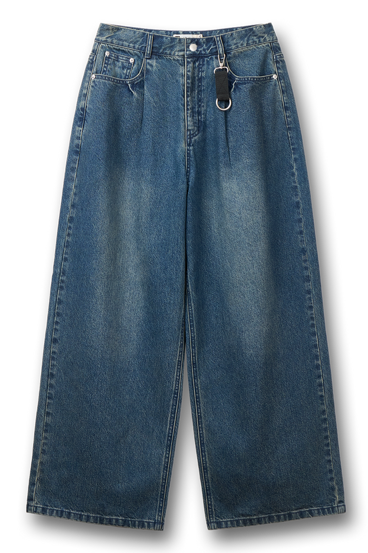 [Keyring Set]  Work Wide Denim Pants - Washed Indigo